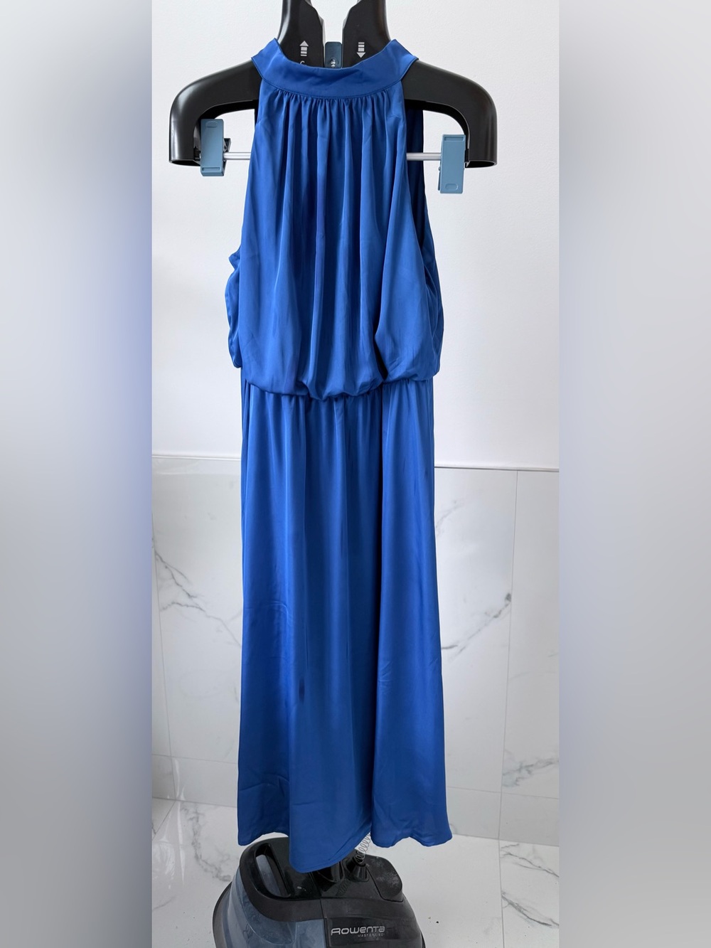 Nicole Miller Royal Blue Halter Neck Tie Back Blouson Maxi Dress Medium M